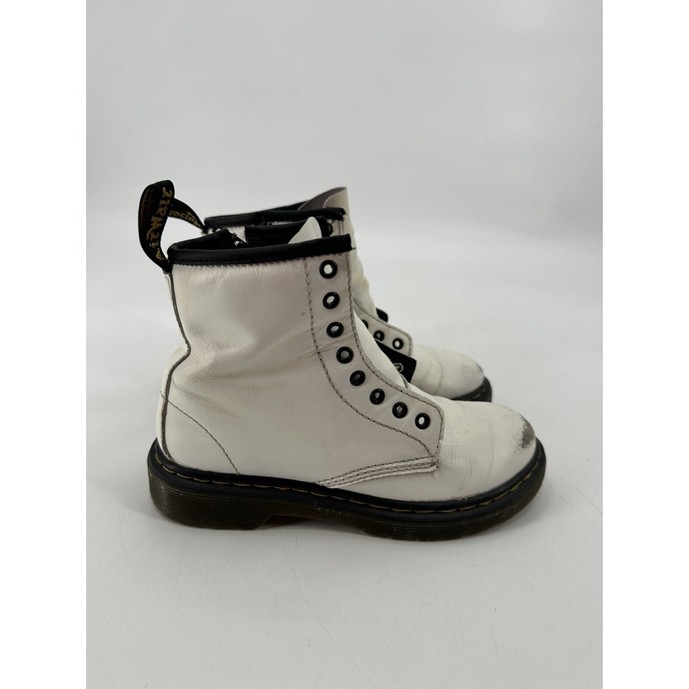 Dr. Martens Doc's 1460 J/White‎ Soft Leather Zip Up Combat Boots Sz US 1 (READ)